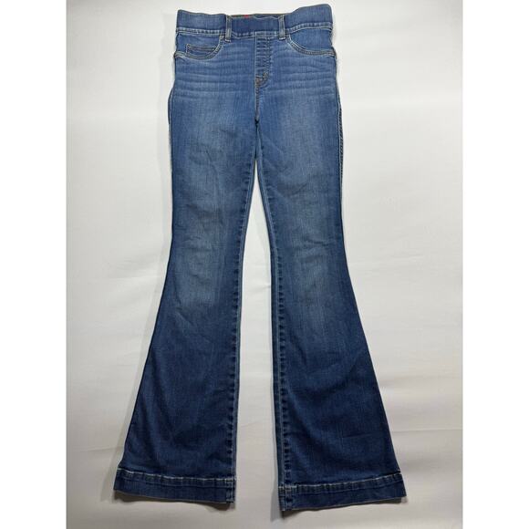 Spanx Women's Flare Leg Pull On Stretch Blue Denim Jeans - Size S (28x32.5) - Picture 1 of 5